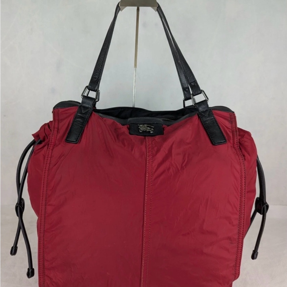 Burberry Military Red Nylon Buckleigh Expandable Shopper Tote Bag w/Leather Trim